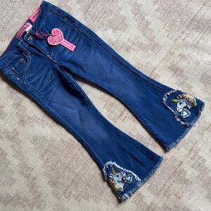 Cutie Patootie Kids Blue Unicorn Embroidered Flare Jeans size 4 NWT